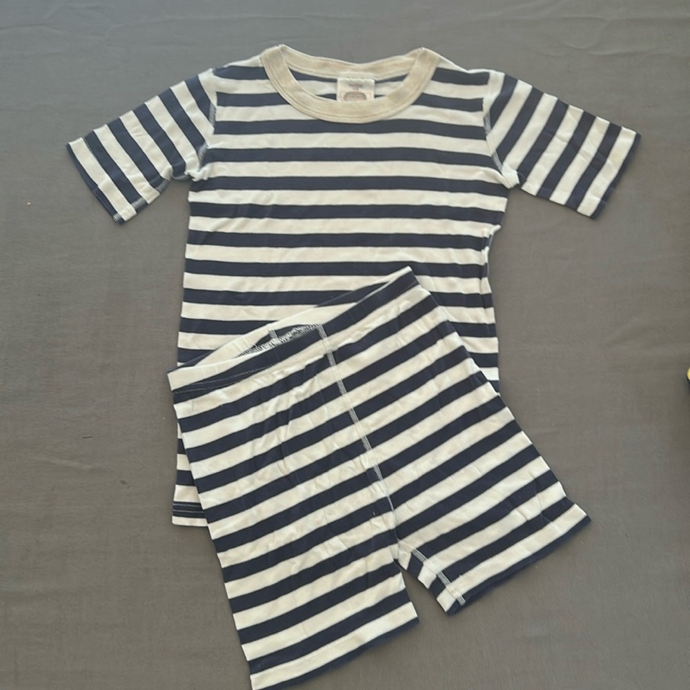 Hanna Andersson size 10 short pjs 140cm navy/white/oatmeal collar
